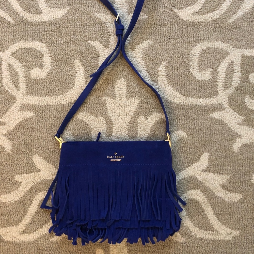 Kate Spade Suede Fringe Blue Crossbody Bag